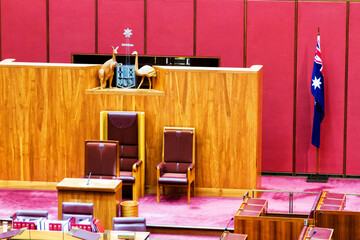 CANBERRA, AUSTRALIA - NOVEMBER 20: Inside Senate, the upper house of the bicameral Parliament of Australia. November 20th, 2013 in Canberra, Australia