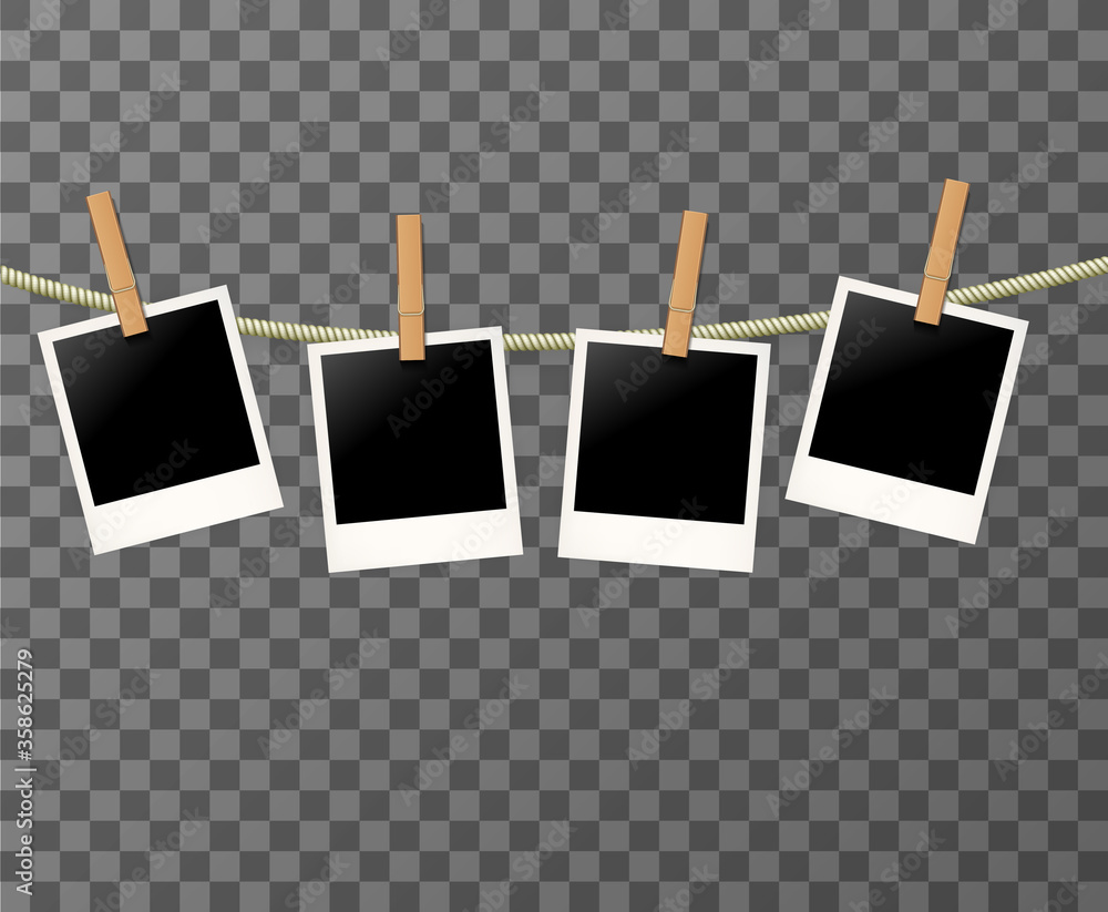 Set of Photo frames on the rope on the transparent background - vector ...
