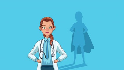 Wall Mural - female doctor professional with hero shadow character animation