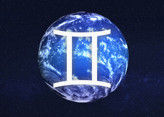 Wall Mural - sign gemini astrologic infographics. neptune planet of solar system. elements of this image were fur