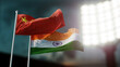 China and India flags waving on wind. 3d illustration