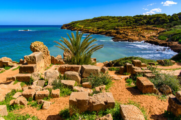 Wall Mural - Mediterranean sea coast of Tipasa, a colonia in Roman province Mauretania Caesariensis, nowadays Algeria. UNESCO World Heritage Site