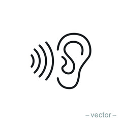 ear icon, hearing linear sign isolated on white background - editable vector illustration eps10