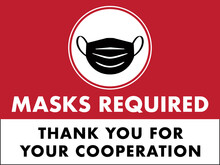 Masks Required Sign | Horizontal Window Signage For Restaurants And Retail Business | Face Mask Symbol