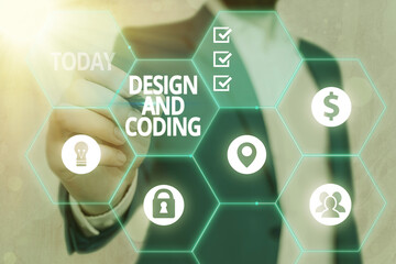 Writing note showing Design And Coding. Business concept for HTML and programming, Cross platform development website