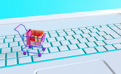 Wall Mural - shopping on-line. online store on website or mobile application. 3d rendering background. digital ma