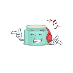 Sticker - Lipbalm Cartoon design concept listening music on headphone