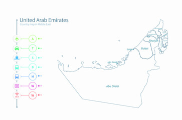 uae map. united arab emirates detailed middle east country map vector. 