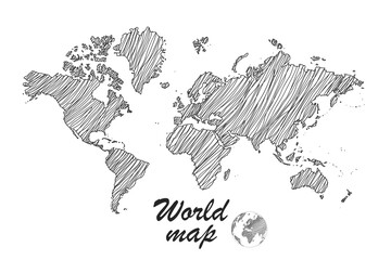world map paper. political map of the world on a gray background.