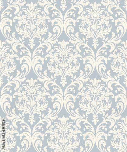 Seamless Damask Pattern In Blue And Beige Seamless Victorian Wallpaper Vintage Ornament For Wallpaper Printing On The Packaging Paper Textiles Stock Vector Adobe Stock