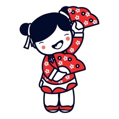 Canvas Print - chinese girl holding hand fan