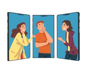 Poster - People Communicating Online Using Smartphone Video Call, Social Networking Concept Vector Illustration