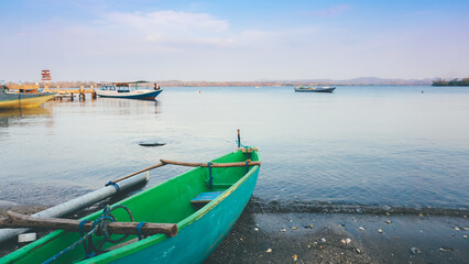 Naklejka na meble Traditional Fishing Boat In Sumbawa, Indonesia. The boat is parking in the seashore in fisherman Village.