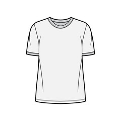 Wall Mural - T-shirt technical fashion illustration with crew neck, fitted oversized body short sleeves, flat.