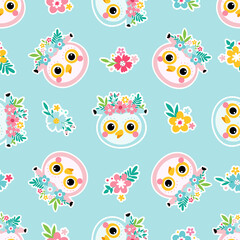 Wall Mural - Kids seamless pattern with owl