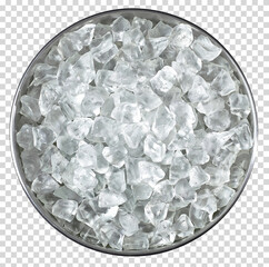 Full of crushed ice cubes in ice bucket from top view on isolated background including clipping path