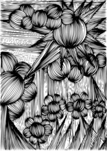 A Vector Illustration Of An Abstract Black And White 3 Dimensional Drawing. Graphic Flowers, Nature, Landscape From Imagination.