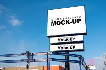 Mock up blank outdoors billboard and signboard on large pole