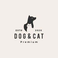 Wall Mural - dog cat pet hipster vintage logo vector icon illustration