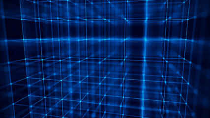 Wall Mural - abstract network connection with dots and lines on dark blue background. 3d rendering.