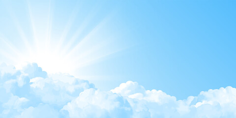 Wall Mural - Sun shining Behind the white clouds. Vector Sky Background