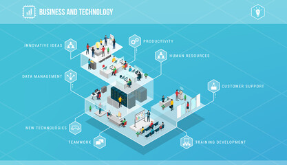 Business innovation and technology isometric infographic
