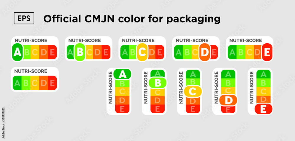 Nutriscore vertical and horizontal stickers set. Vector Nutri-Score ...