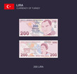 © flatvectors - Currency of Turkey. Flat vector illustration of turkish two hundred lira.