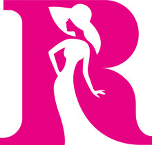 An Abstract Icon Logo Of A Letter R With A Negative Space Image Of A Well-dressed Lady With A Hat