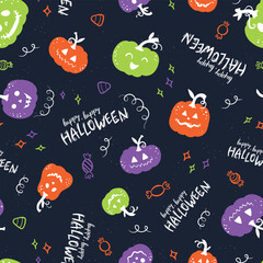 Wall Mural - Fun hand drawn halloween pumpkin seamless pattern, cute pumpkins background, great for banners, wallpapers, textiles, cards - vector design