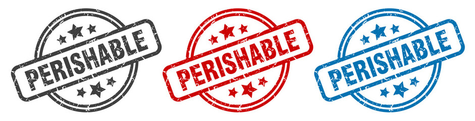 perishable stamp. perishable round isolated sign. perishable label set