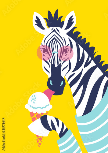 Dekoracja na wymiar  ilustracja-wektorowa-z-fantazyjna-zebra-w-rozowych-okularach-przeciwslonecznych-i-lodami