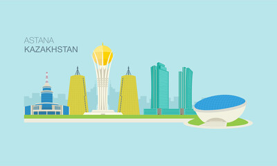 Astana or Nur-Sultan cityscape, Kazakhstan. Flat vector illustration. Central Asia.