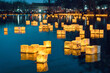 © romylee - paper lanterns in a lake at twilight