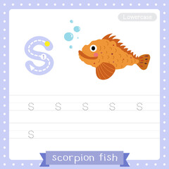 Wall Mural - Letter S lowercase tracing practice worksheet of Scorpion Fish