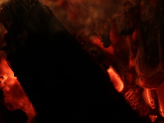 Close up shot of firewood burning in a fireplace-texture or background, abstract