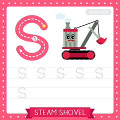 Wall Mural - Letter S uppercase tracing practice worksheet of Steam Shovel