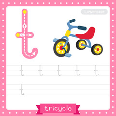 Wall Mural - Letter T lowercase tracing practice worksheet of Children Tricycle