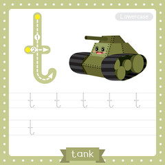 Wall Mural - Letter T lowercase tracing practice worksheet of Tank