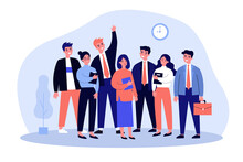 Happy Business Colleagues Team Portrait. Group Of Office Employees Standing Together. Vector Illustration For Corporate Staff, Career, Job, Professionals Concept
