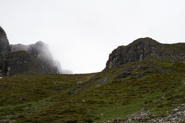 chamois in far distance on a mountain concealed camouflaged