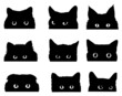 Set of black cats looking out of the corner. Collection of cat faces that spy on you. Playing pets. Tattoo.