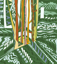 Abstract Illustration Of Green Forest In The Sun