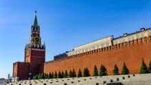 It's Easter Wall Of Kremlin With The Savior's Tower, Moscow, Russia
