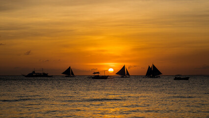 Wall Mural - Sunset, white beach path, Boracay island, Philippines.