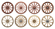 Wheel Of West Wild Isolated Realistic Set Icon. Vector Realistic Set Icon Wooden Cartwheel. Vector Illustration Wheel Of West Wild On White Background.