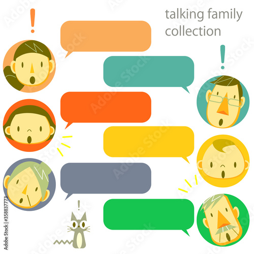 ３世代ファミリーのアイコン風イラストセット オンラインチャット風吹き出し付き Poster Fumika Shibata