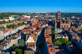 Fototapeta Niebo - Aerial view of Old Town in Gdansk. Tricity, Pomerania, Poland.