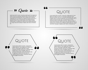 Quote blank template. Quote bubble. Empty template. Paper sheet, information, text. Print design. Quote form. Template vector set. Vector illustration