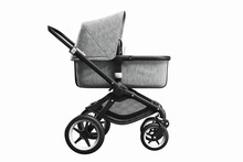 3D Render Of A Stylish Modern Stroller With Bassinet On A White Background